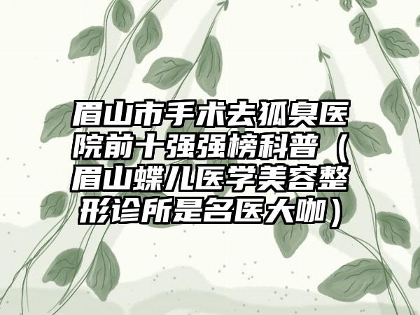 眉山市手术去狐臭医院前十强强榜科普（眉山蝶儿医学美容整形诊所是名医大咖）