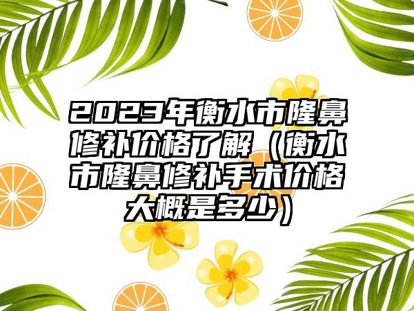 2023年衡水市隆鼻修补价格了解（衡水市隆鼻修补手术价格大概是多少）