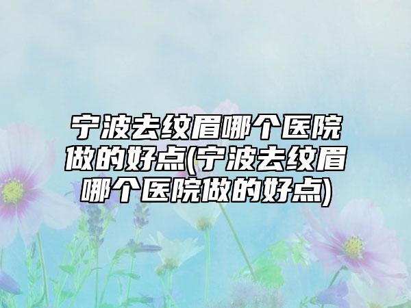 宁波去纹眉哪个医院做的好点(宁波去纹眉哪个医院做的好点)