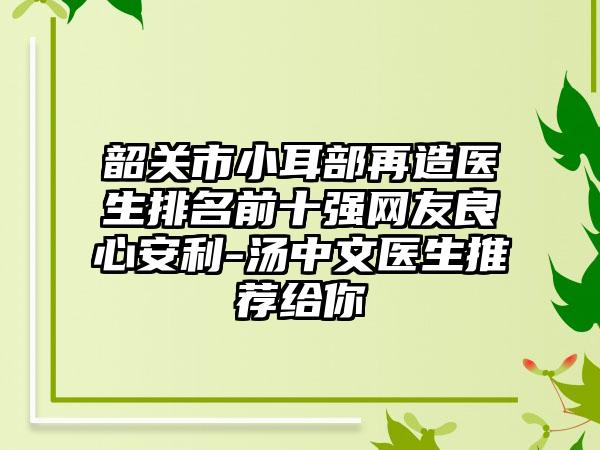 韶关市小耳部再造医生排名前十强网友良心安利-汤中文医生推荐给你